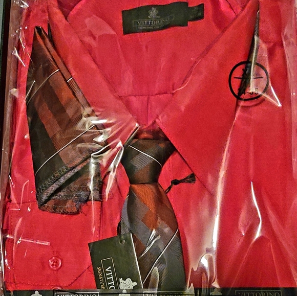 Vittorino Dress Shirt with Tie and pocket chief size XL 34-35  Brandnew in Box - Picture 14 of 14